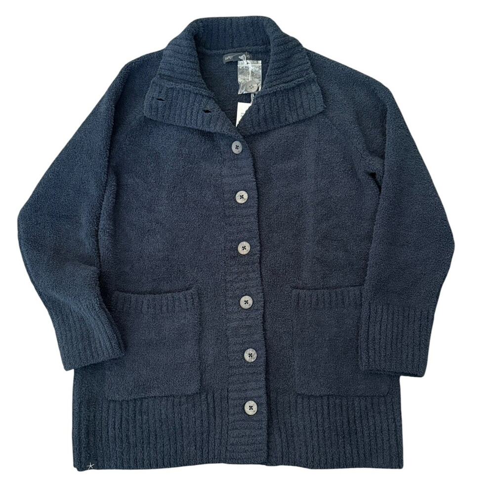 Barefoot Dreams Women's Sweater CozyChic Luxe Funnel Neck Cardigan Blue Small